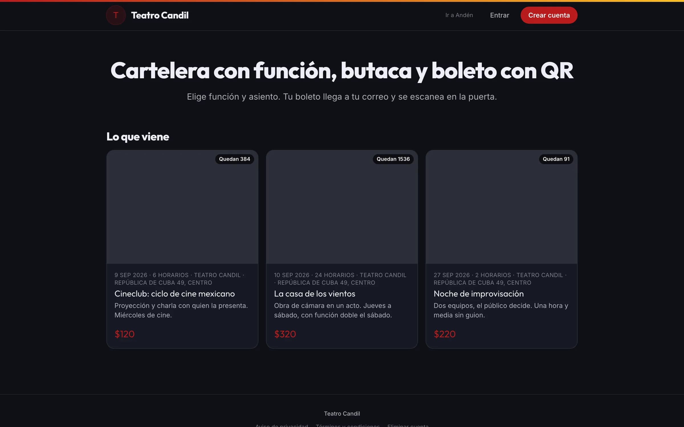 El sitio público del foro con su cartelera