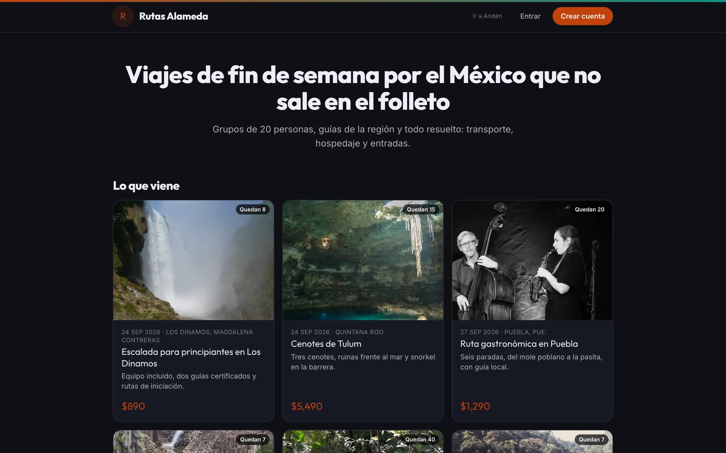 El sitio público de la agencia con sus viajes