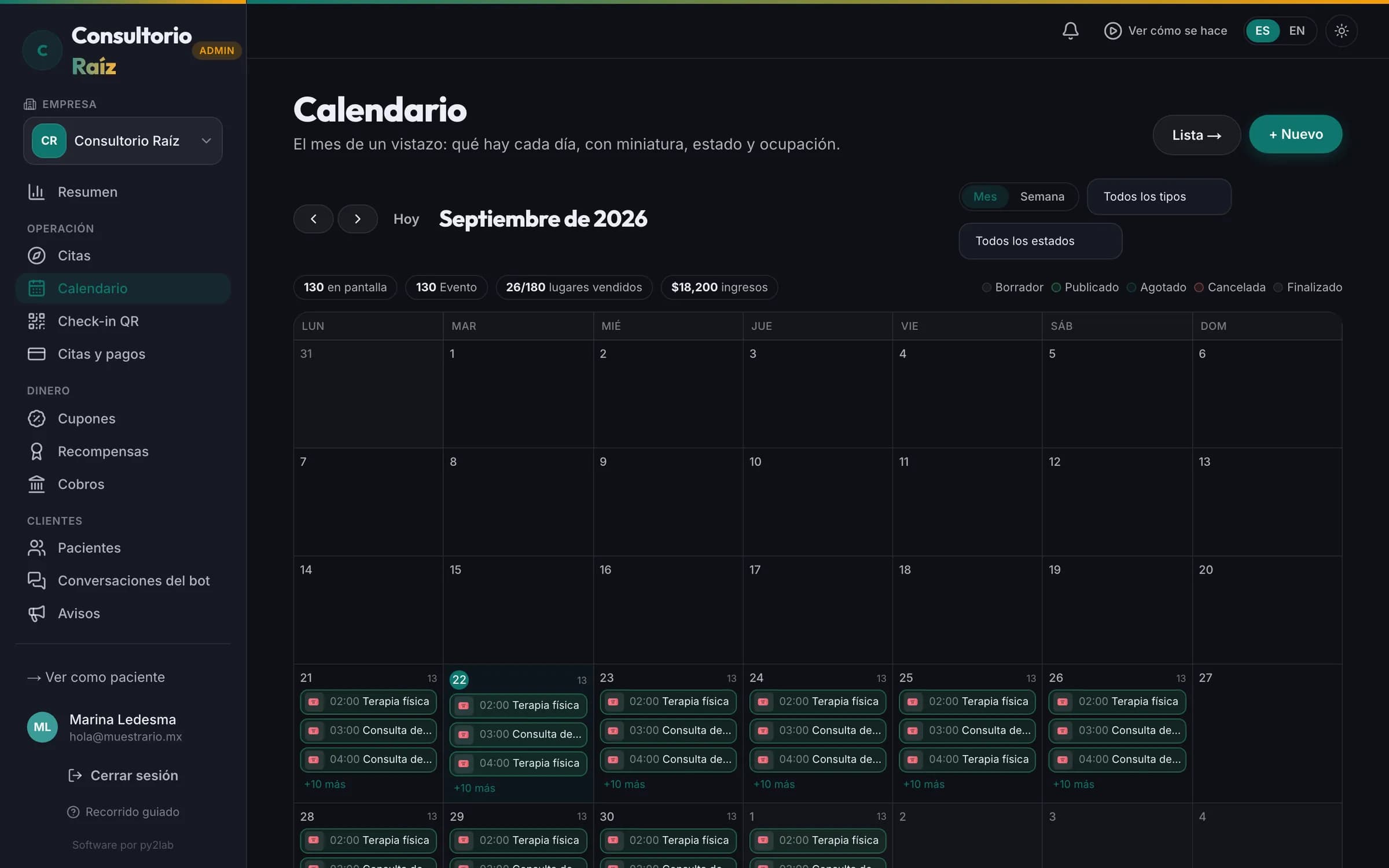 Los horarios libres y ocupados de la semana