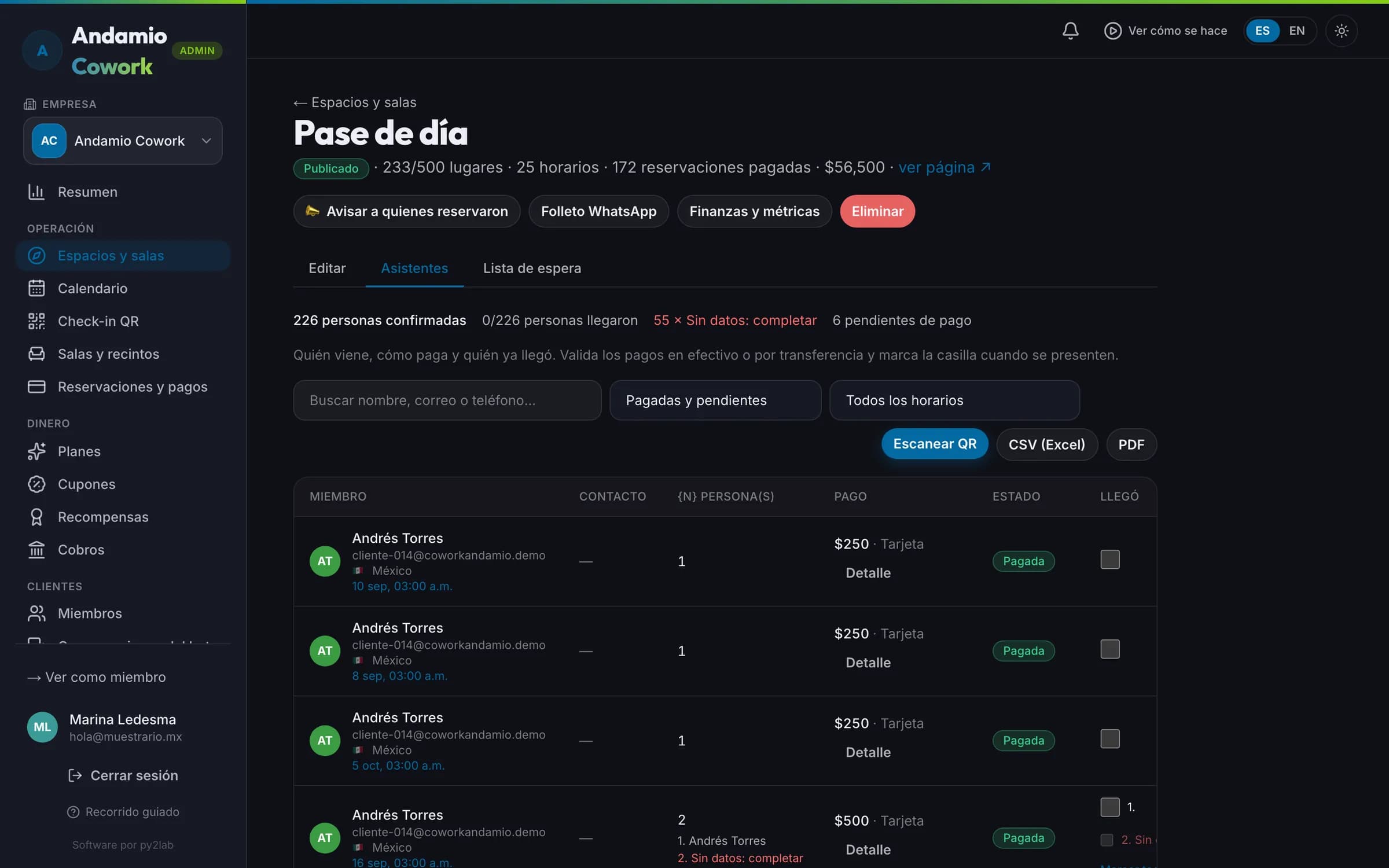 La lista de quién entra con pase o membresía
